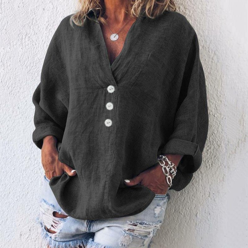 Blouse V-Neck Oversized Roll Tab Sleeves 2