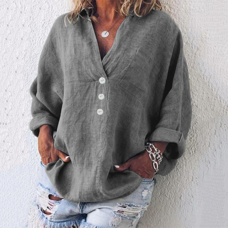 Blouse V-Neck Oversized Roll Tab Sleeves 3