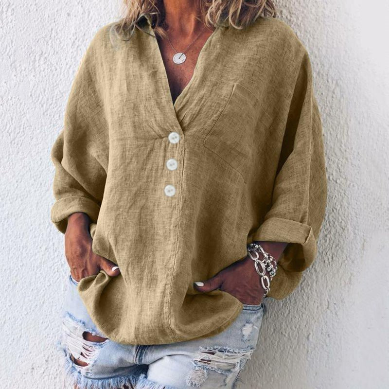 Blouse V-Neck Oversized Roll Tab Sleeves 4