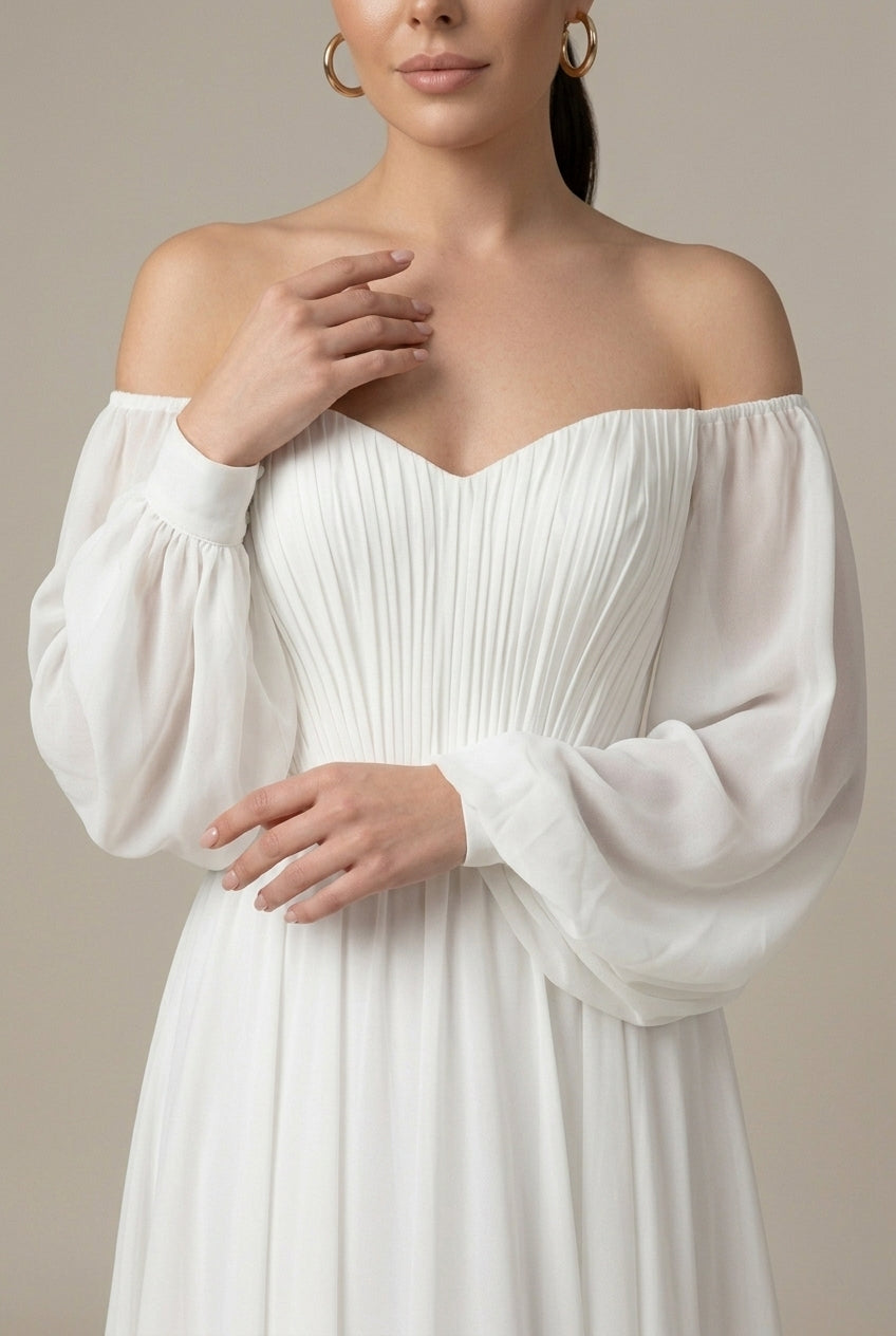 Bridal Maxi Dress Off Shoulder A-Line Style 1
