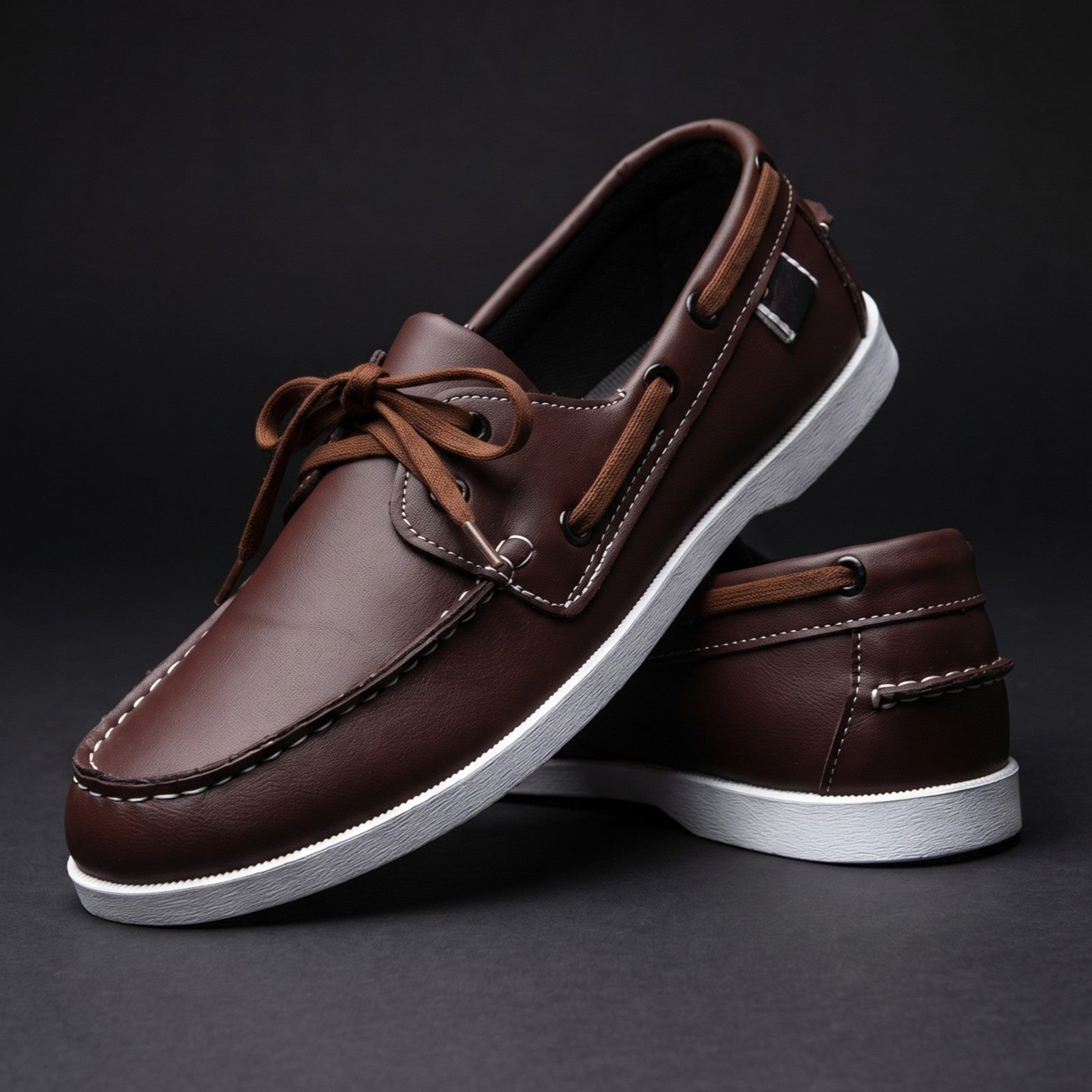 Men's white lace-up boat deck shoes
