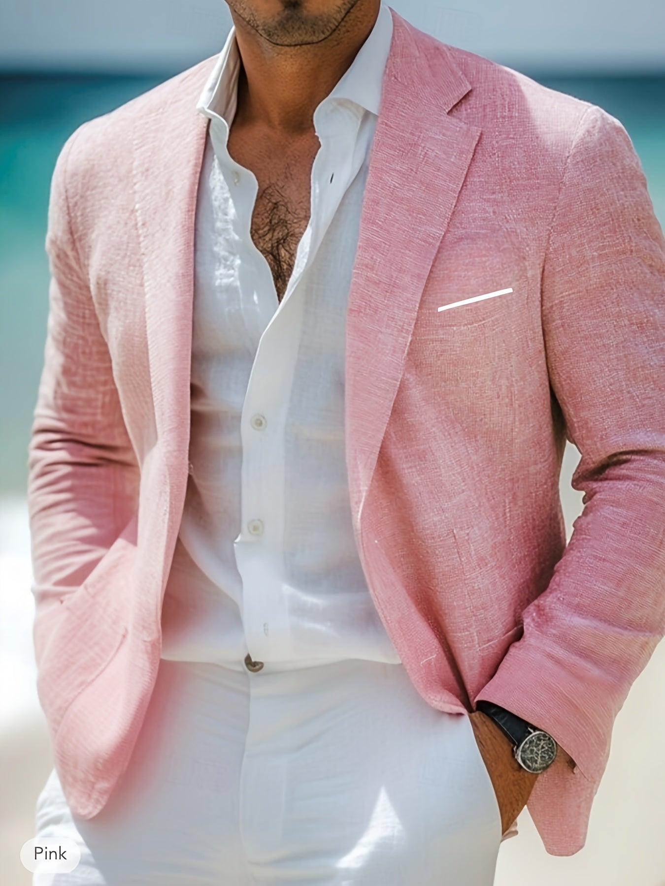 Men's beige single-button tailored blazer