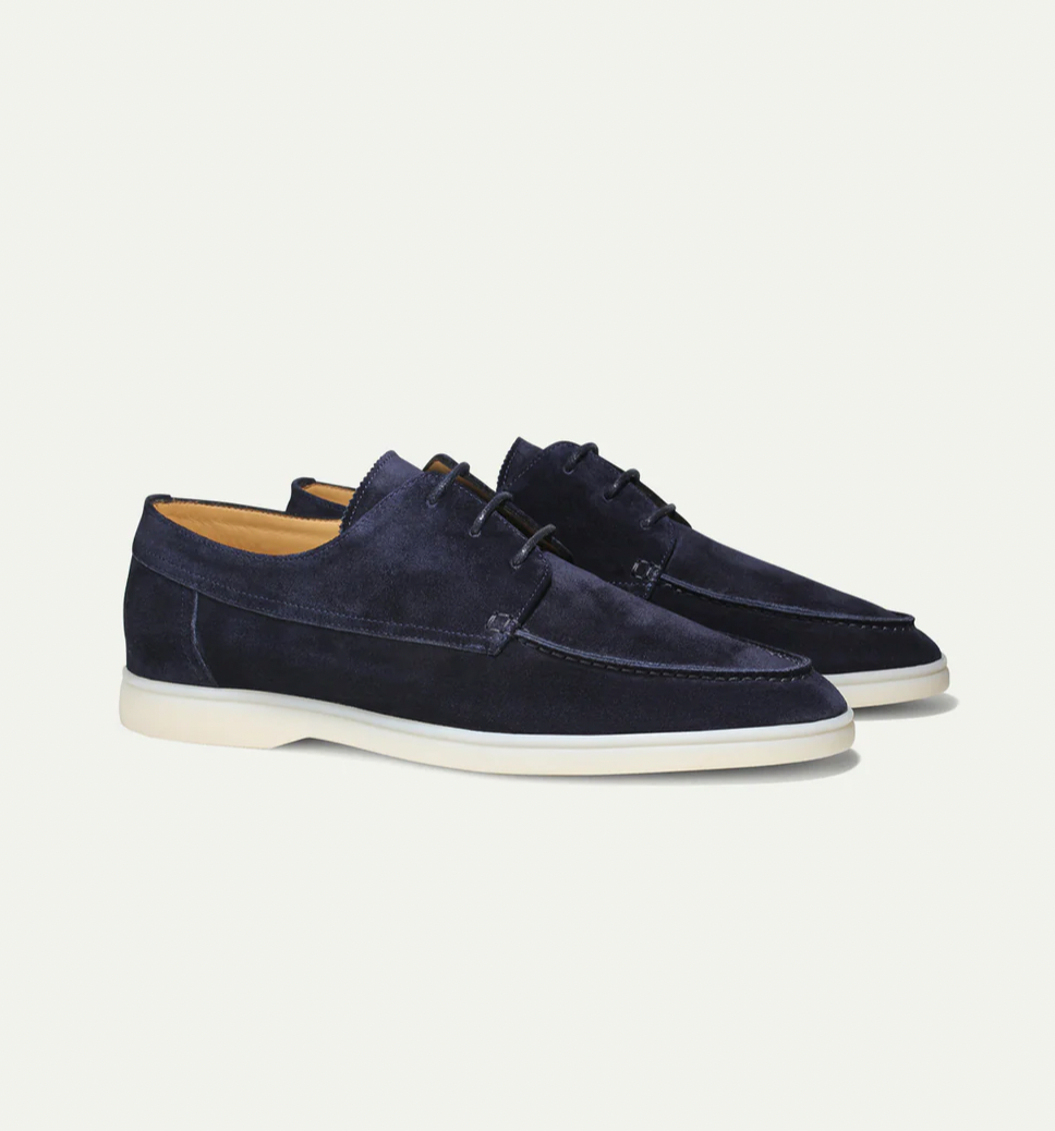 Men's slip-on loafers in navy, beige and gray