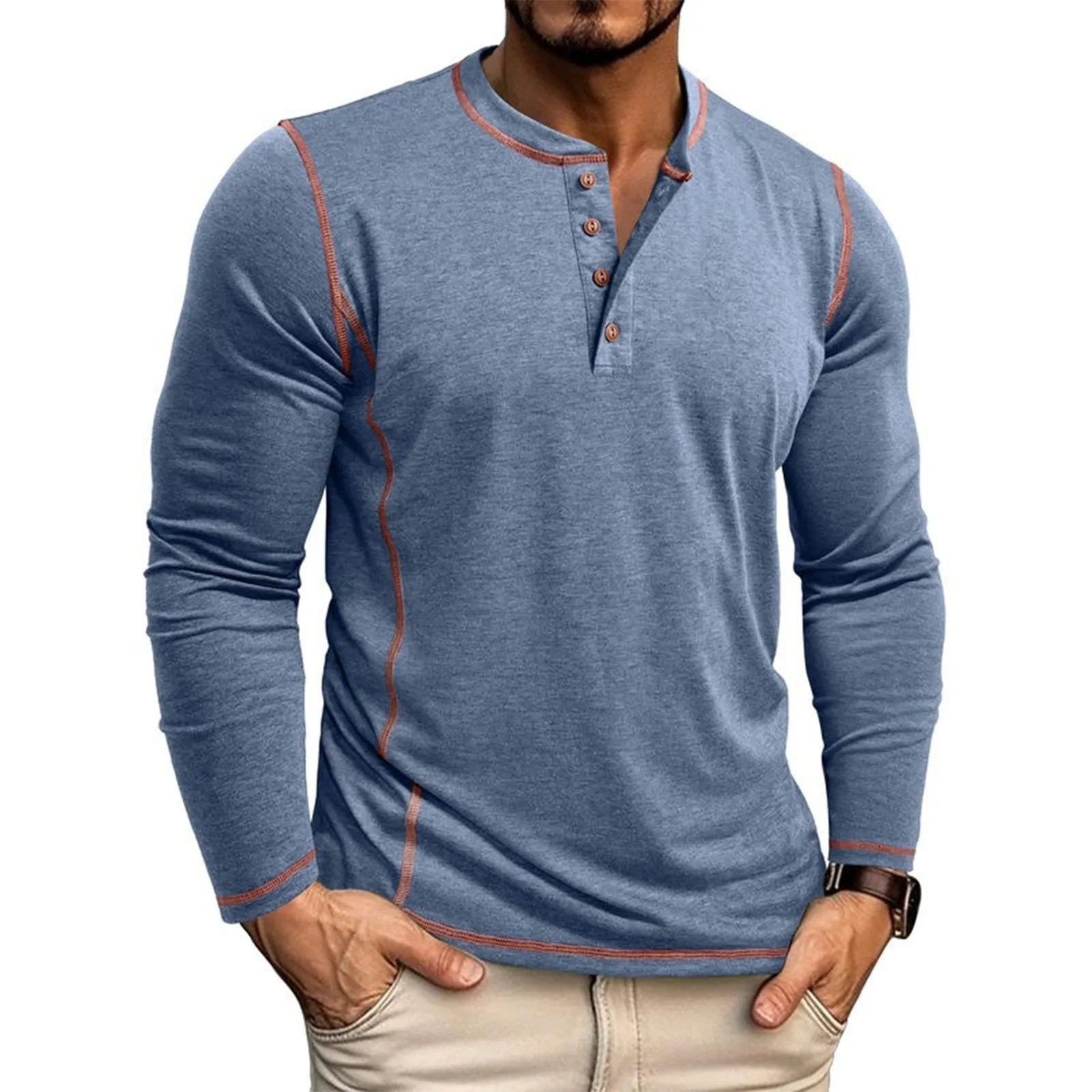Men's blue classic long-sleeve shirt