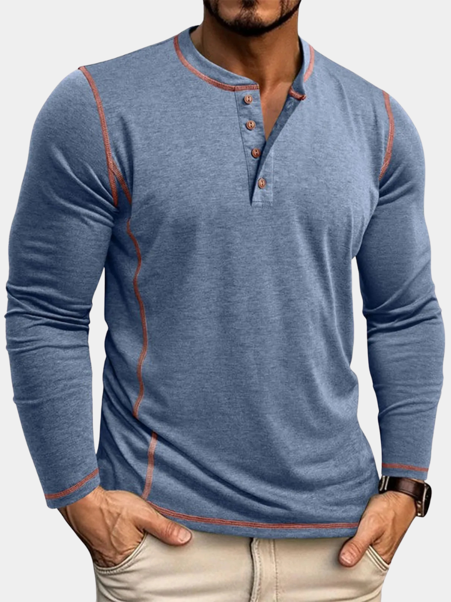 Men's blue classic long-sleeve shirt