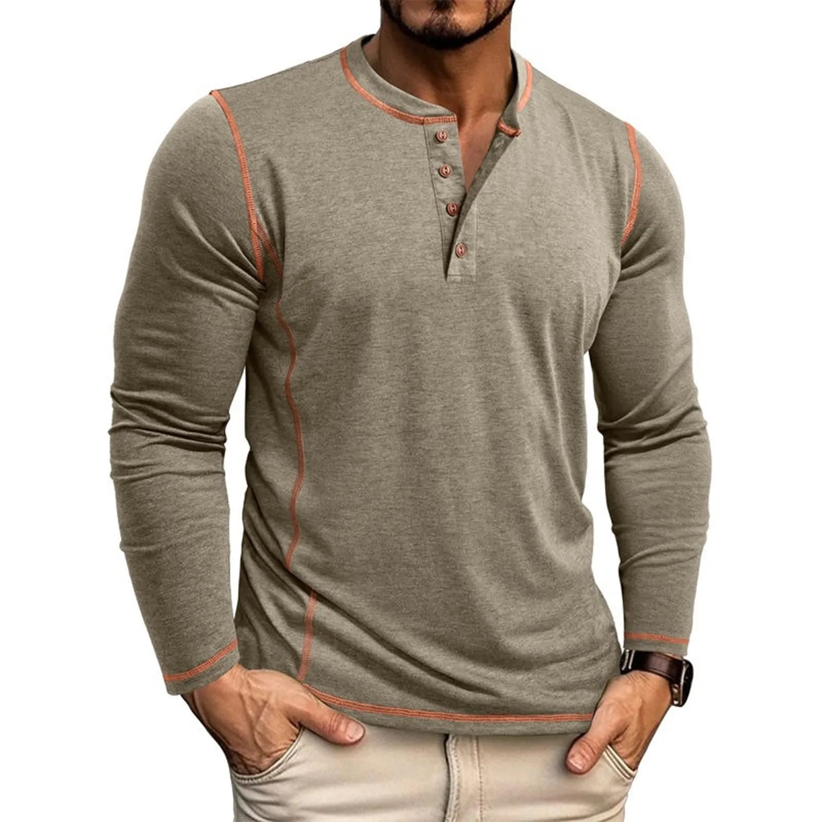 Men's blue classic long-sleeve shirt