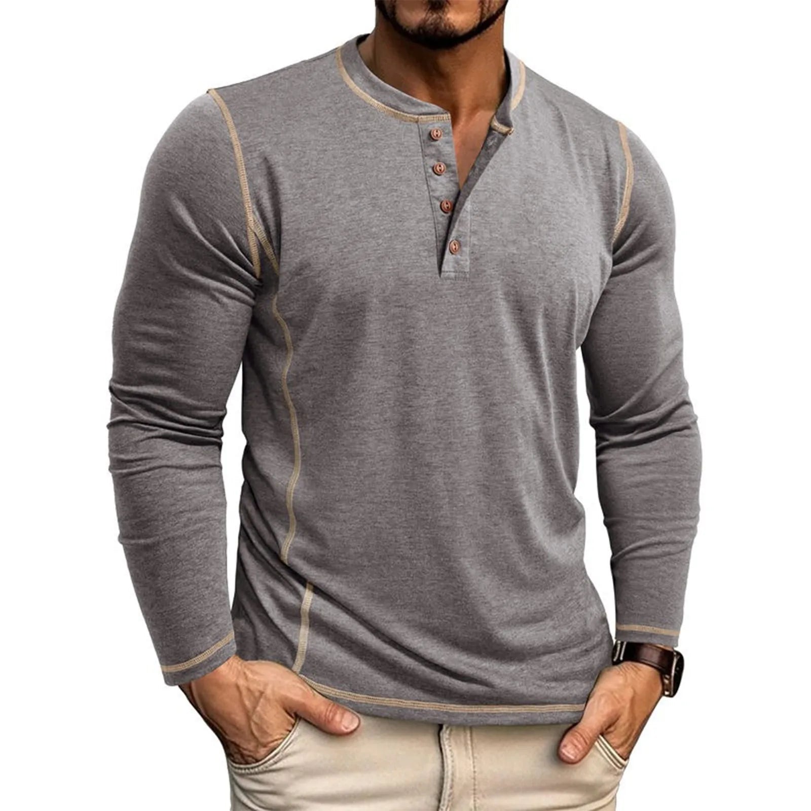 Men's blue classic long-sleeve shirt