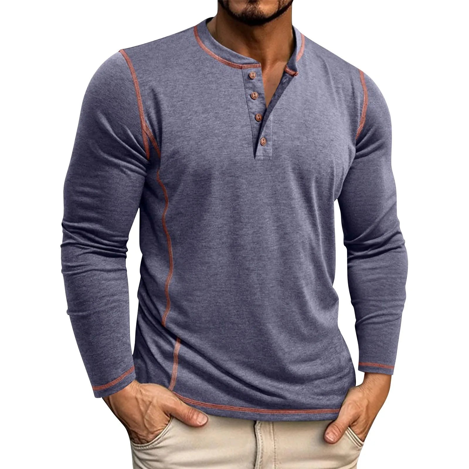 Men's blue classic long-sleeve shirt