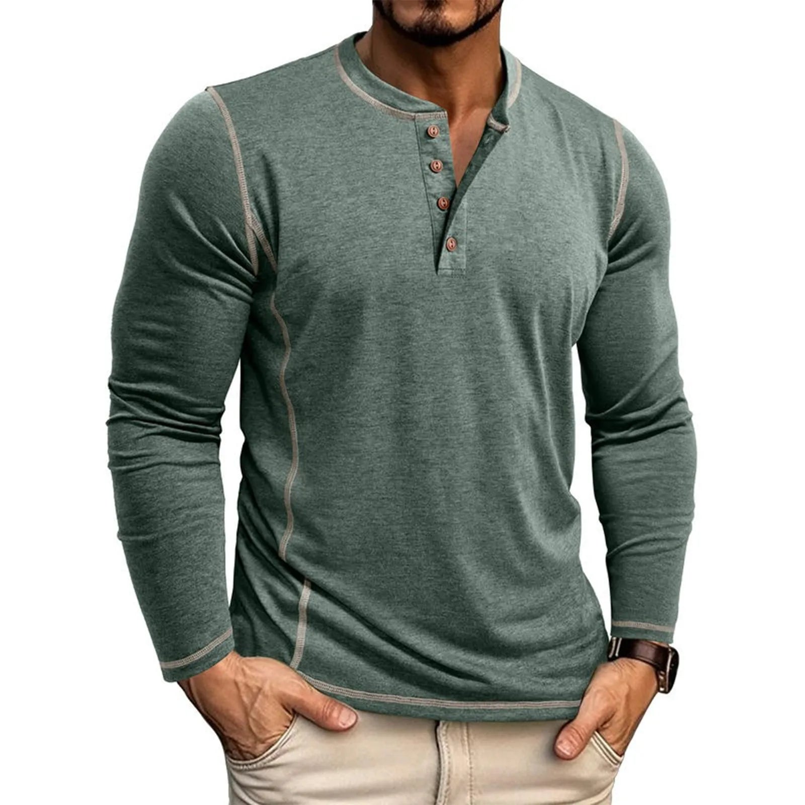Men's blue classic long-sleeve shirt