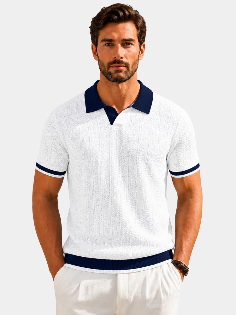 Men's white textured knit polo shirt