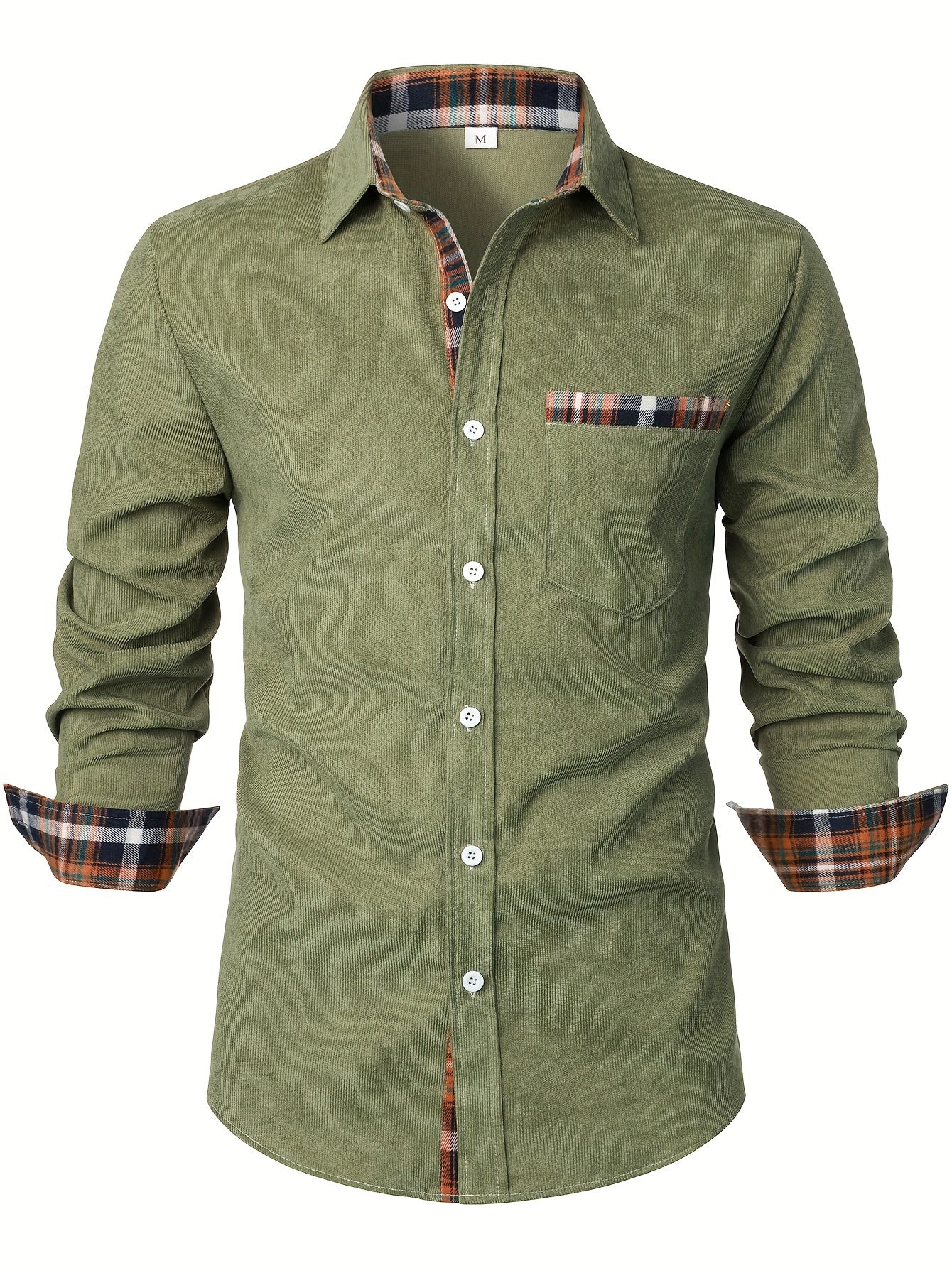 Men's light grey corduroy check long-sleeve overshirt