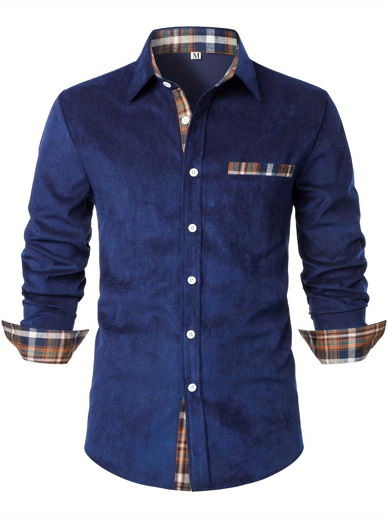 Men's green corduroy check long-sleeve overshirt
