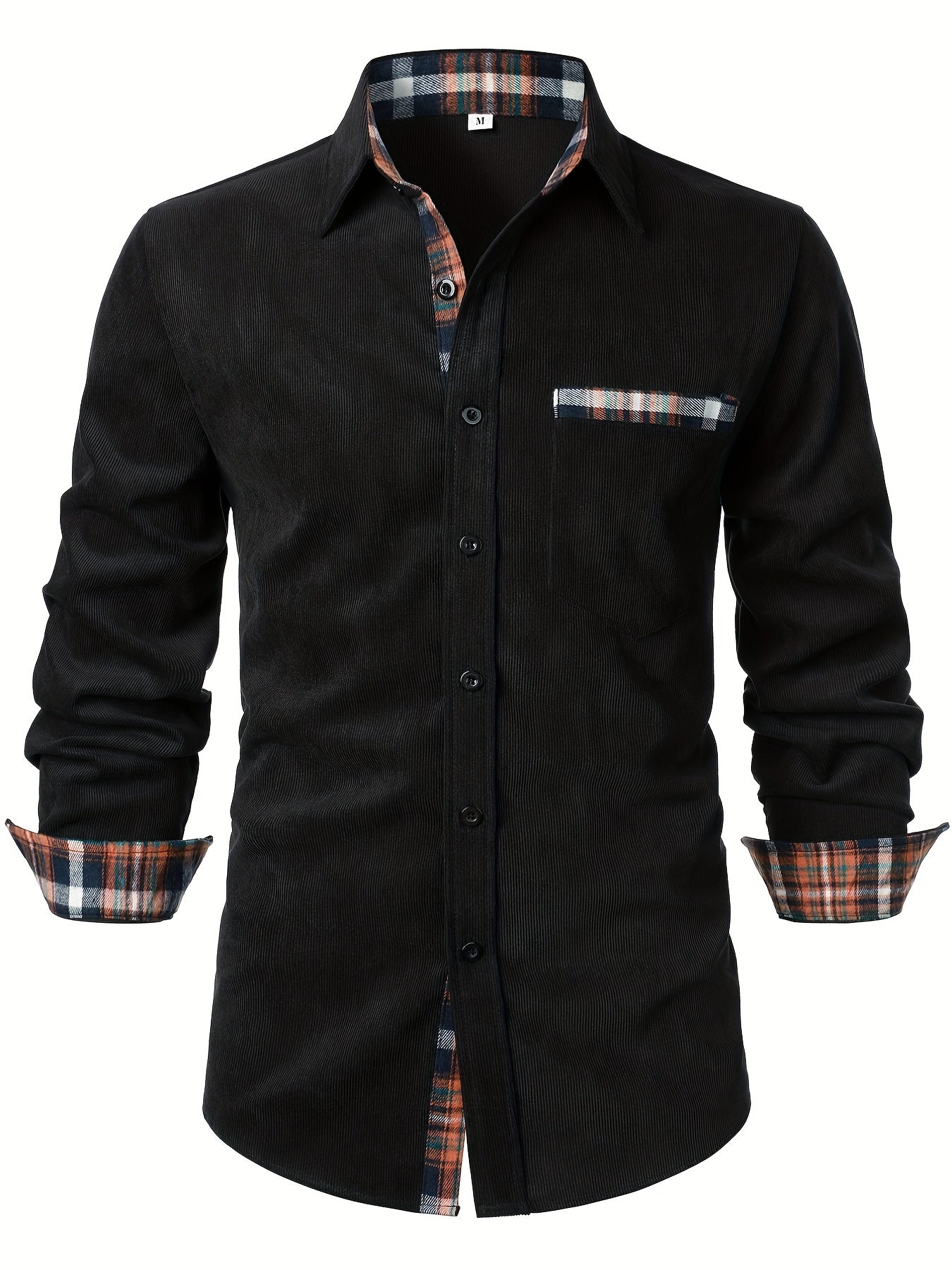 Men's green corduroy check long-sleeve overshirt