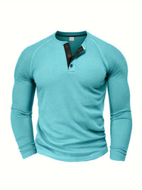 Men's Long Sleeve Crew Neck Raglan Button-Placket Henley Shirt