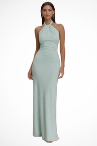 Women's Halter Bodycon Maxi Dress - Open Back Wedding Guest