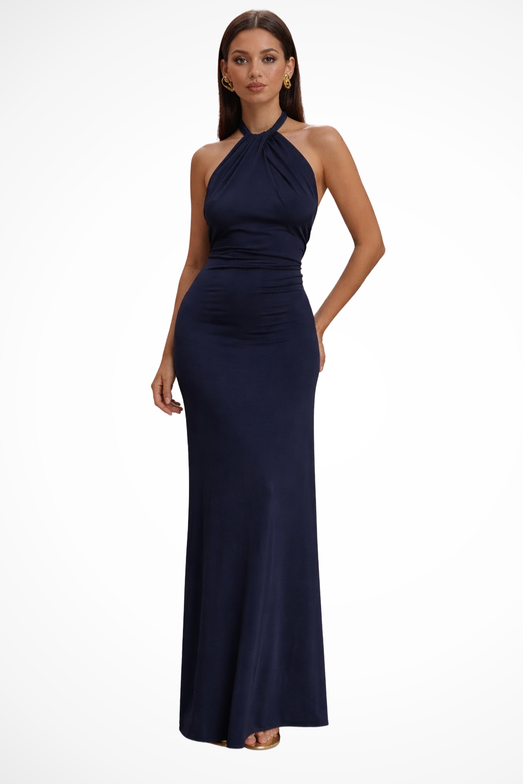 Women's halter bodycon maxi dress with open back