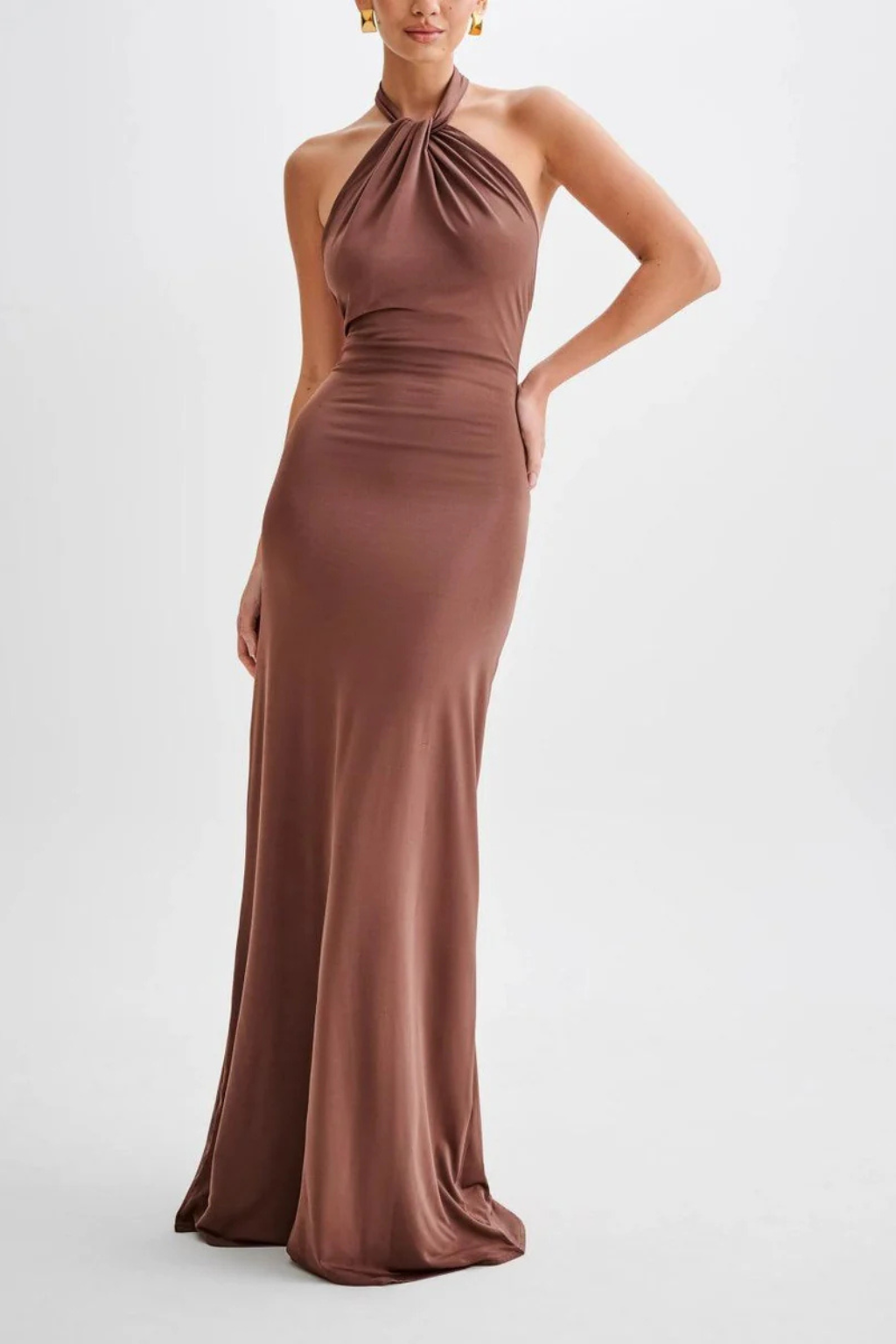 Women's halter bodycon maxi dress with open back