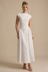 Elegant Maxi Dress With Polka Dots And Cap Sleeves