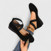 Comfort Wedge Ballet Flats With Ankle Strap