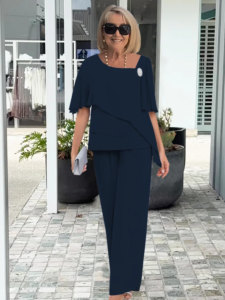 Chic Navy Two Piece Set With Layered Top 3