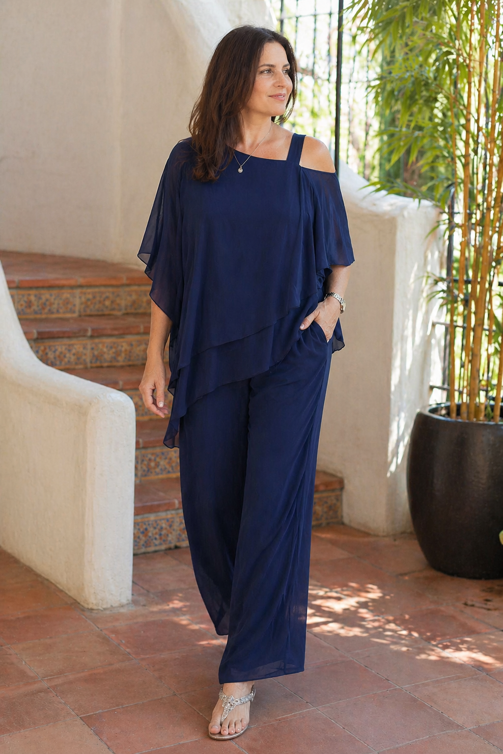 Chiffon Two Piece Set With Asymmetrical Top 1