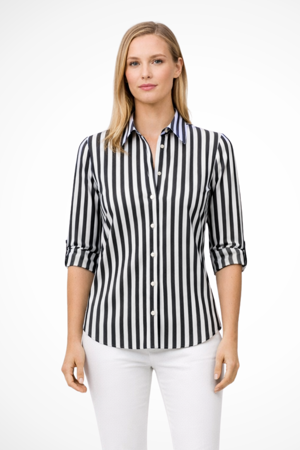 Women's slim fit striped long sleeve shirt blouse