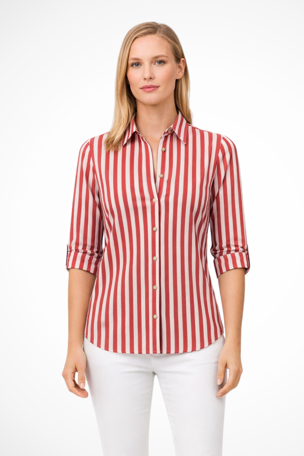 Women's slim fit striped long sleeve shirt blouse