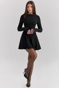 Women's Fit and Flare Dress Long Sleeve Square Neck