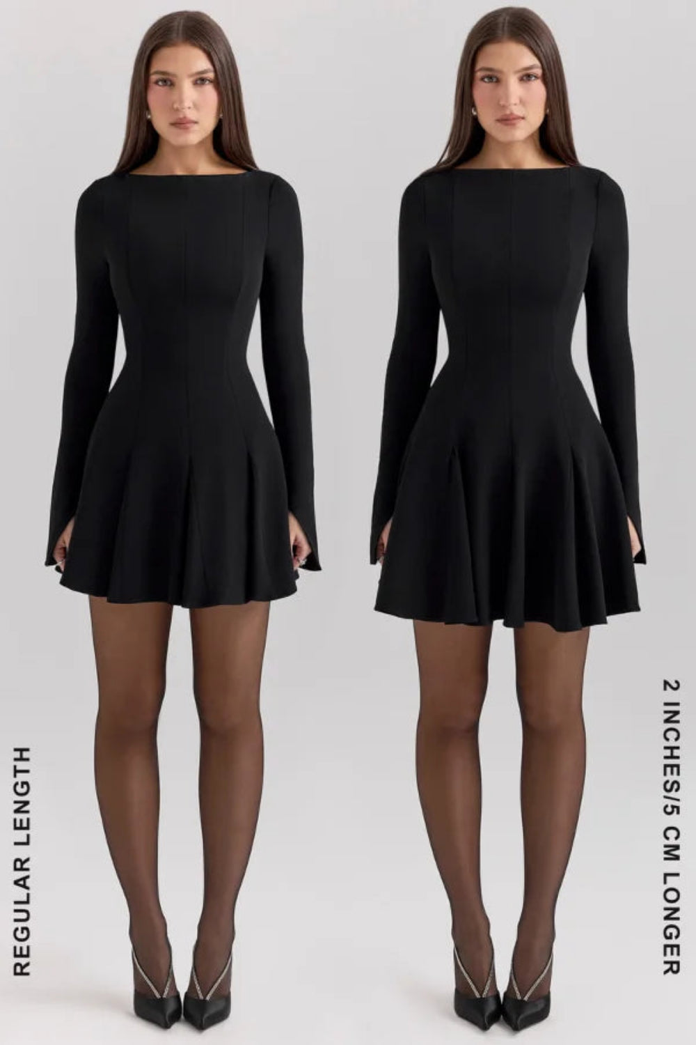 women's fit and flare dress with long sleeves and a square neck