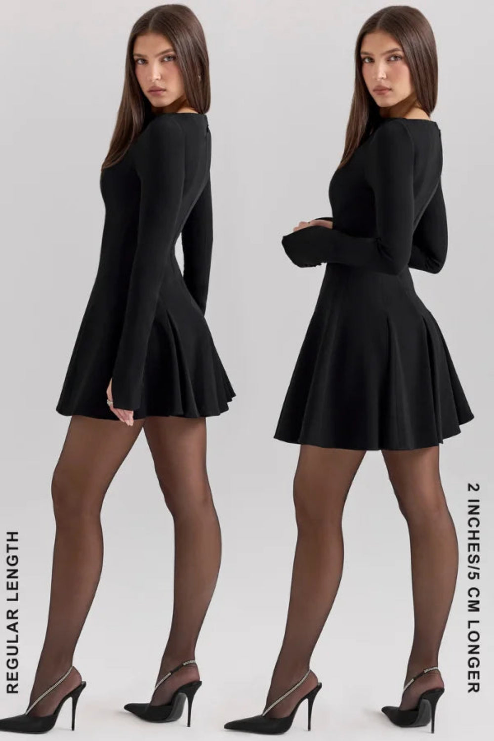 women's fit and flare dress with long sleeves and a square neck
