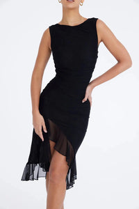 Women's Scoop Neck Midi Dress Ruffle Hem
