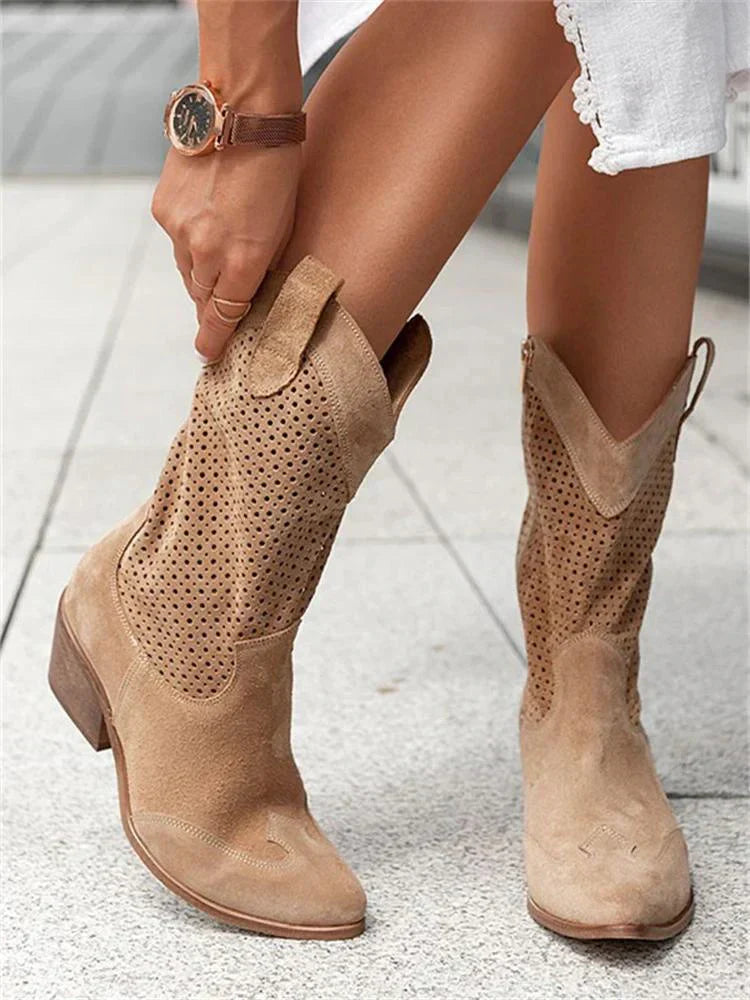Cowboy Boots Medium Heel Side Zipper Design 5