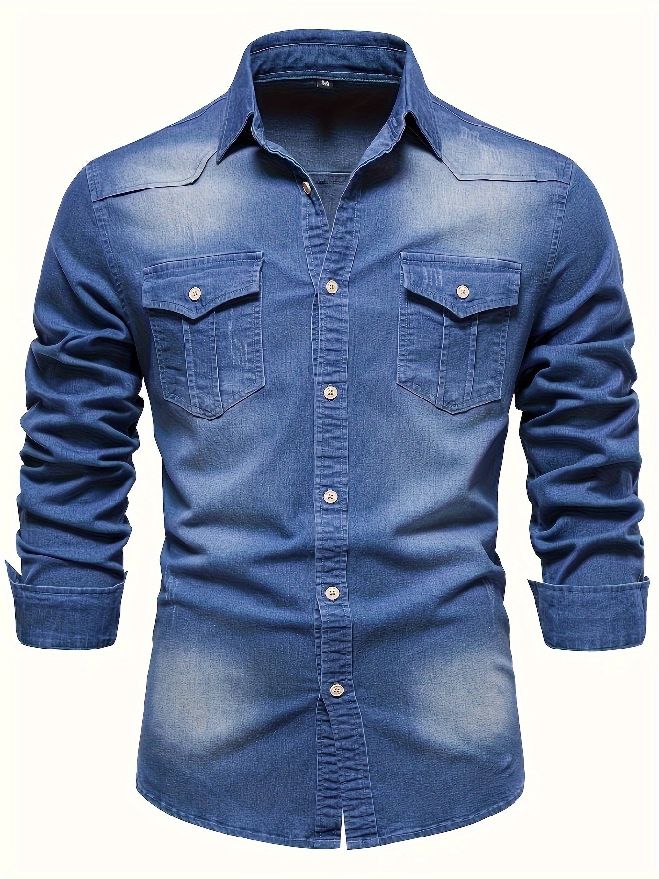 Men's light blue long-sleeve denim western shirt
