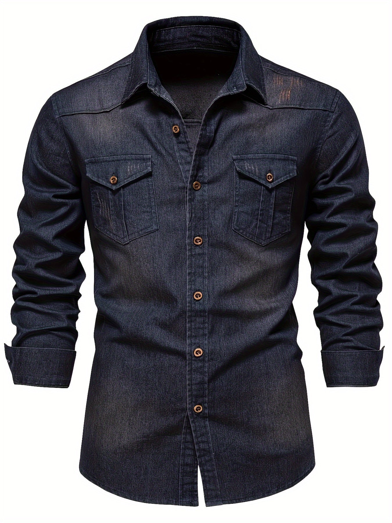 Men's light blue long-sleeve denim western shirt