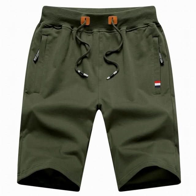 Men's white knee-length jersey shorts with zip pockets