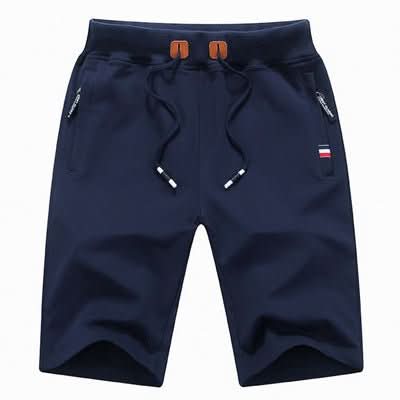Men's white knee-length jersey shorts with zip pockets