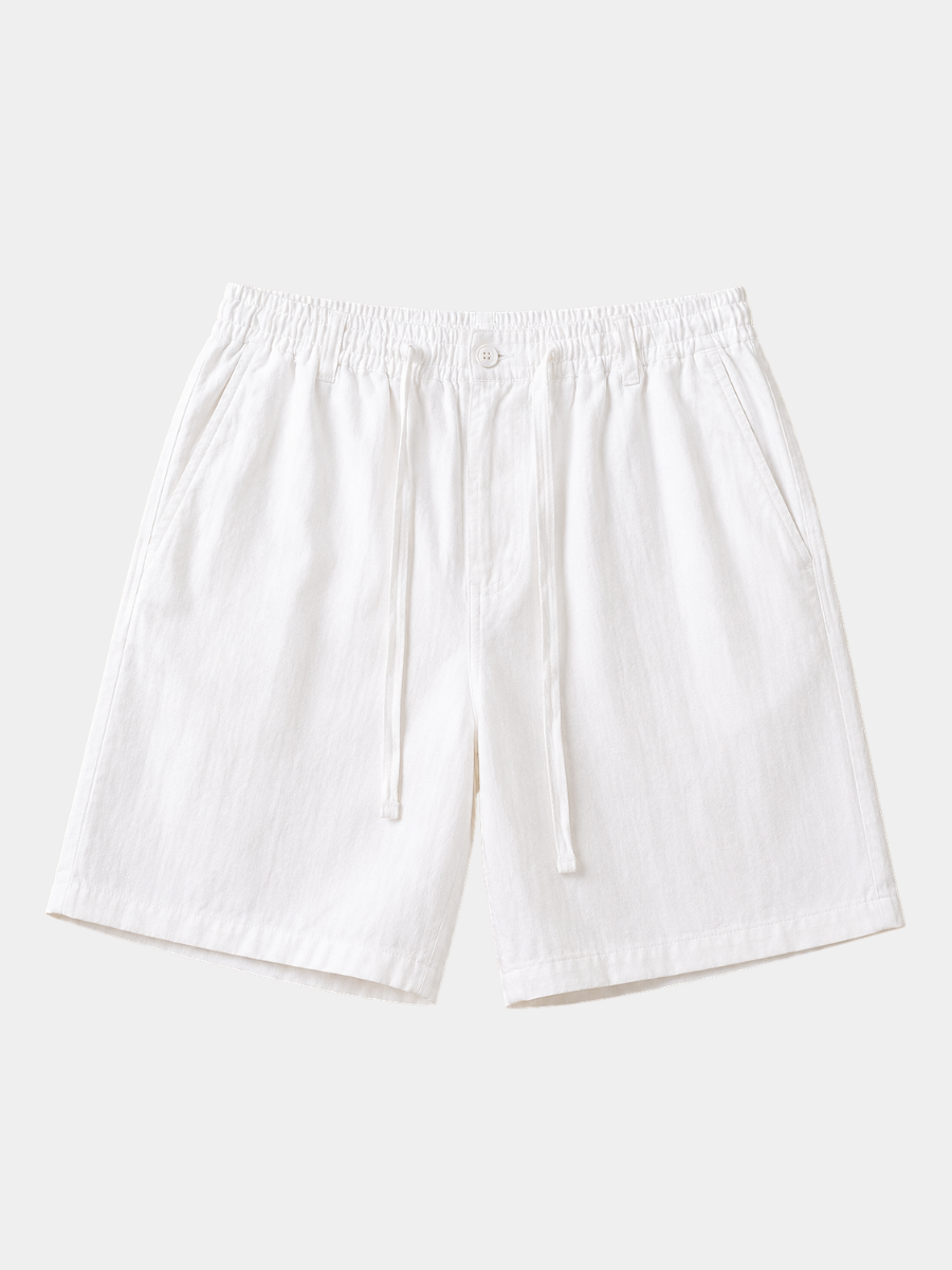 Men's white linen-blend drawstring shorts