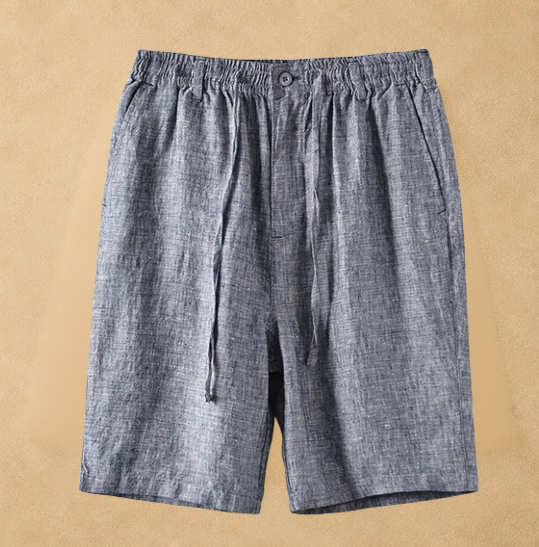 Men's white linen-blend drawstring shorts