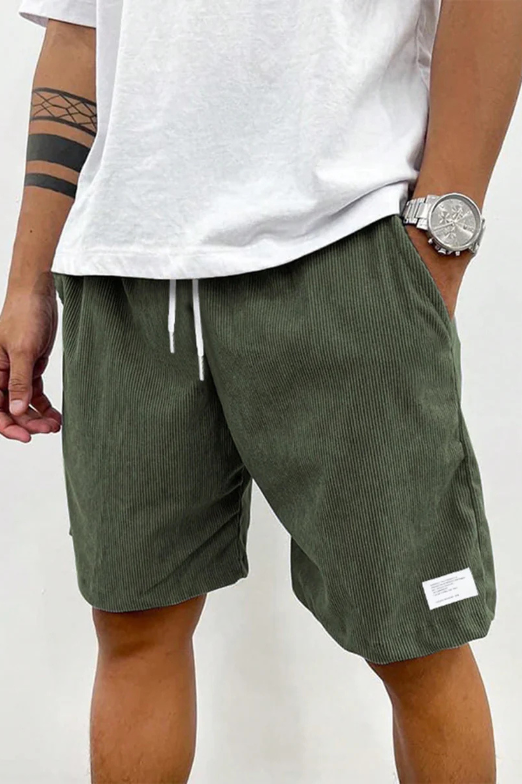 Men's relaxed cord drawstring casual shorts