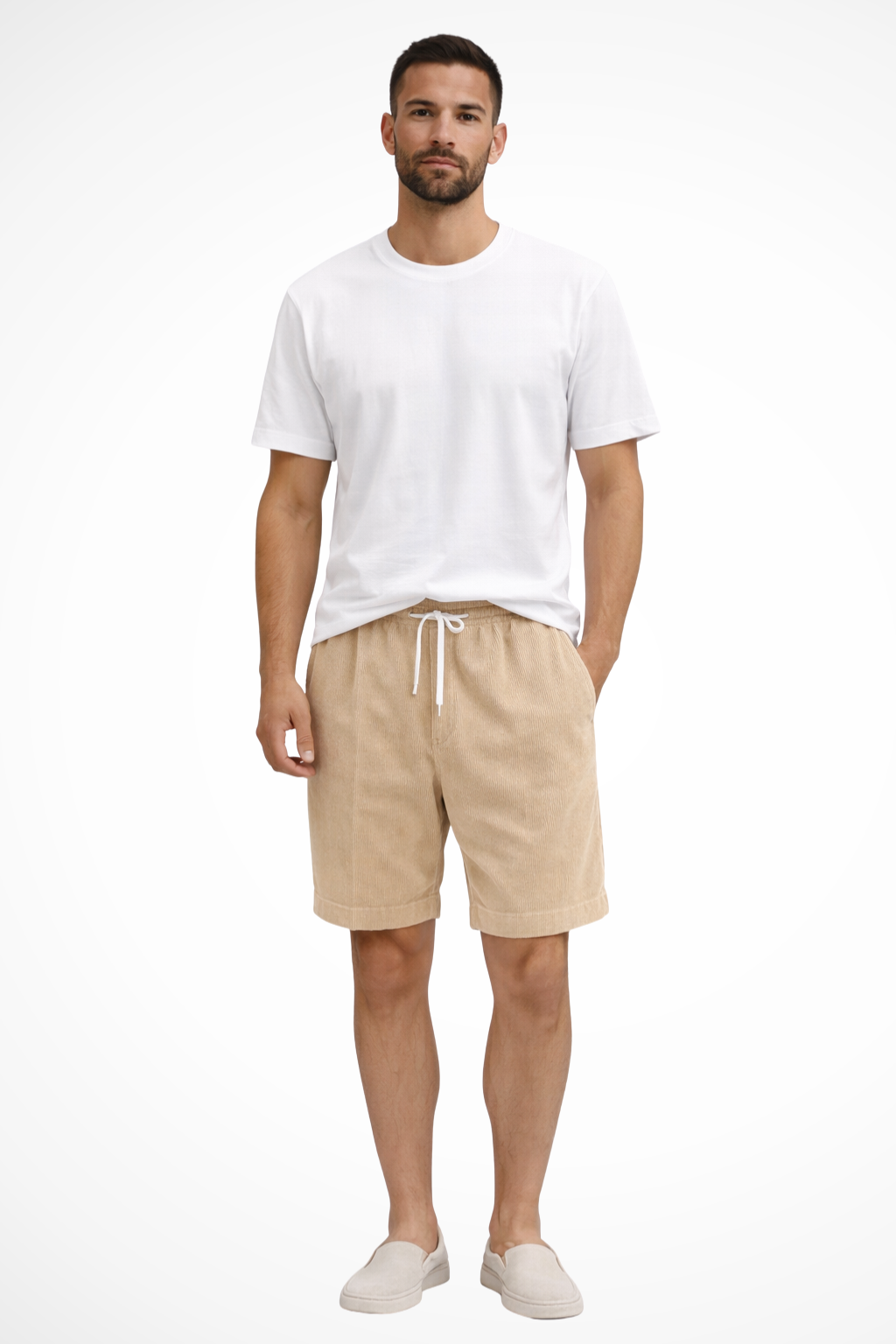 Men's relaxed cord drawstring casual shorts