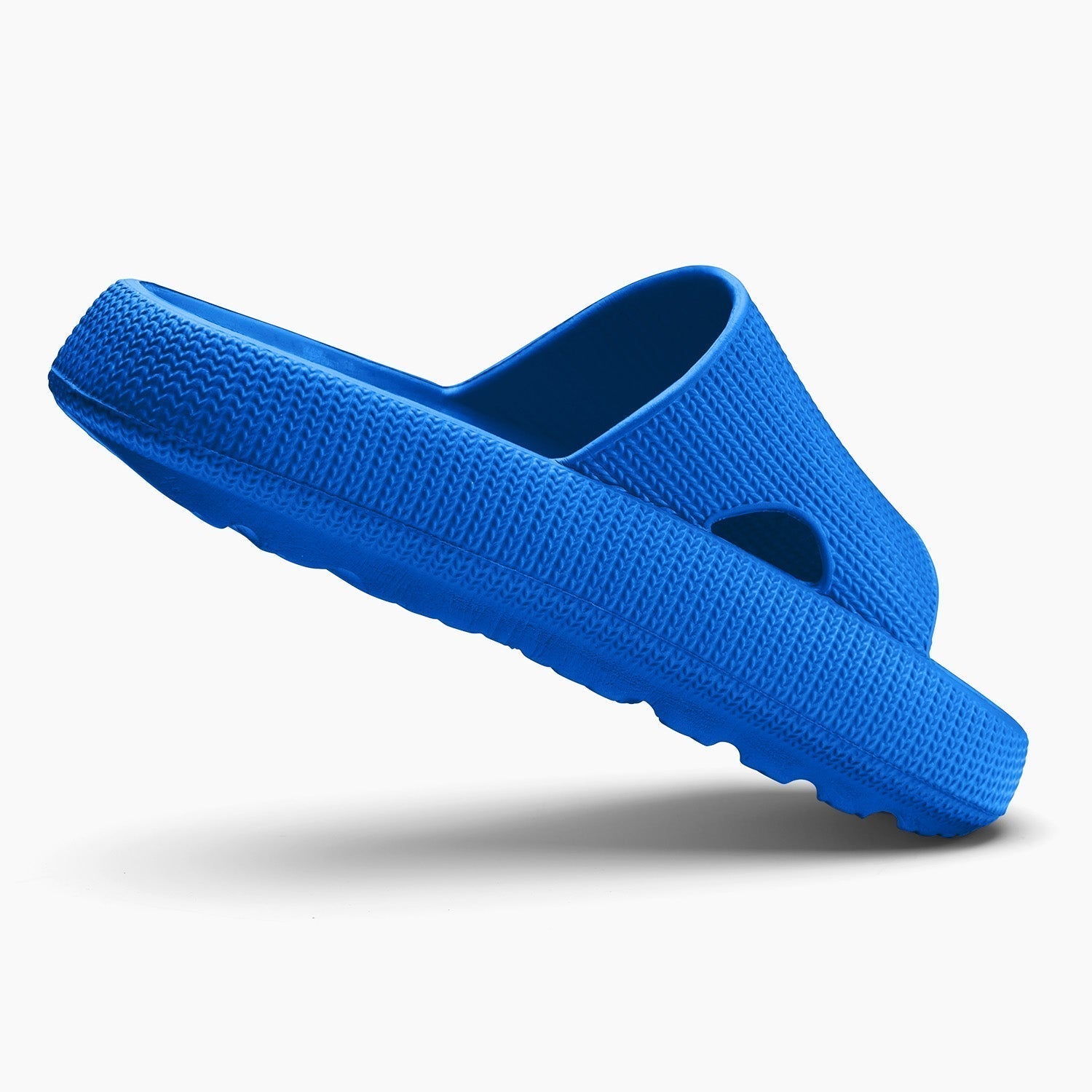 Women's blue cushioned cloud slides with thick sole