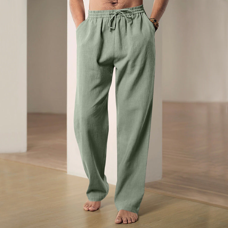 Men's white elasticated waist straight leg trousers