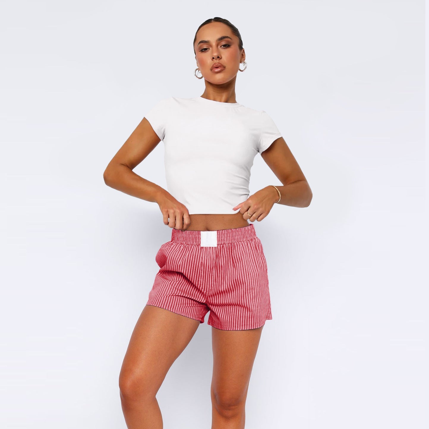 Effortless Women's Striped Shorts With Elastic Waist 0