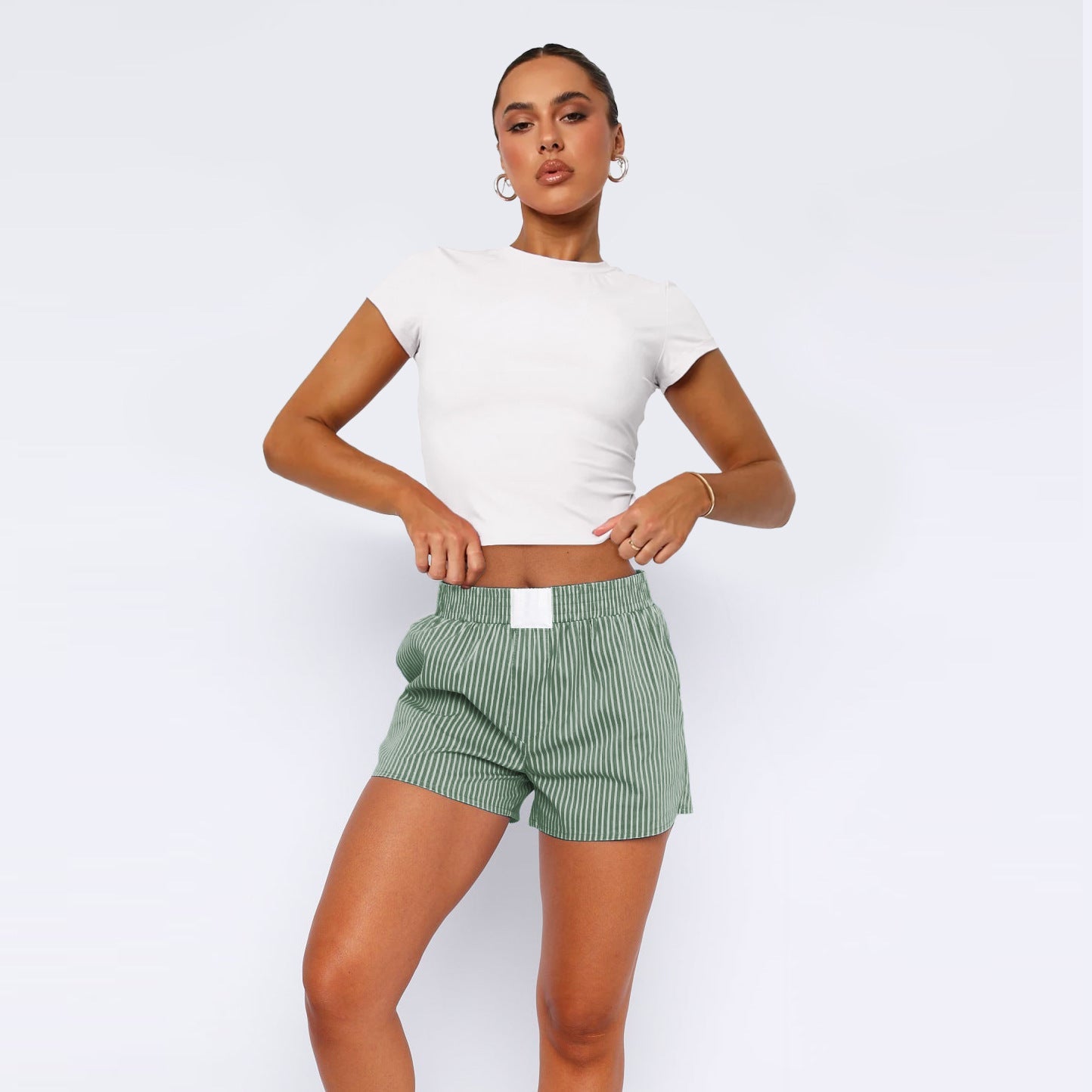 Effortless Women's Striped Shorts With Elastic Waist 5