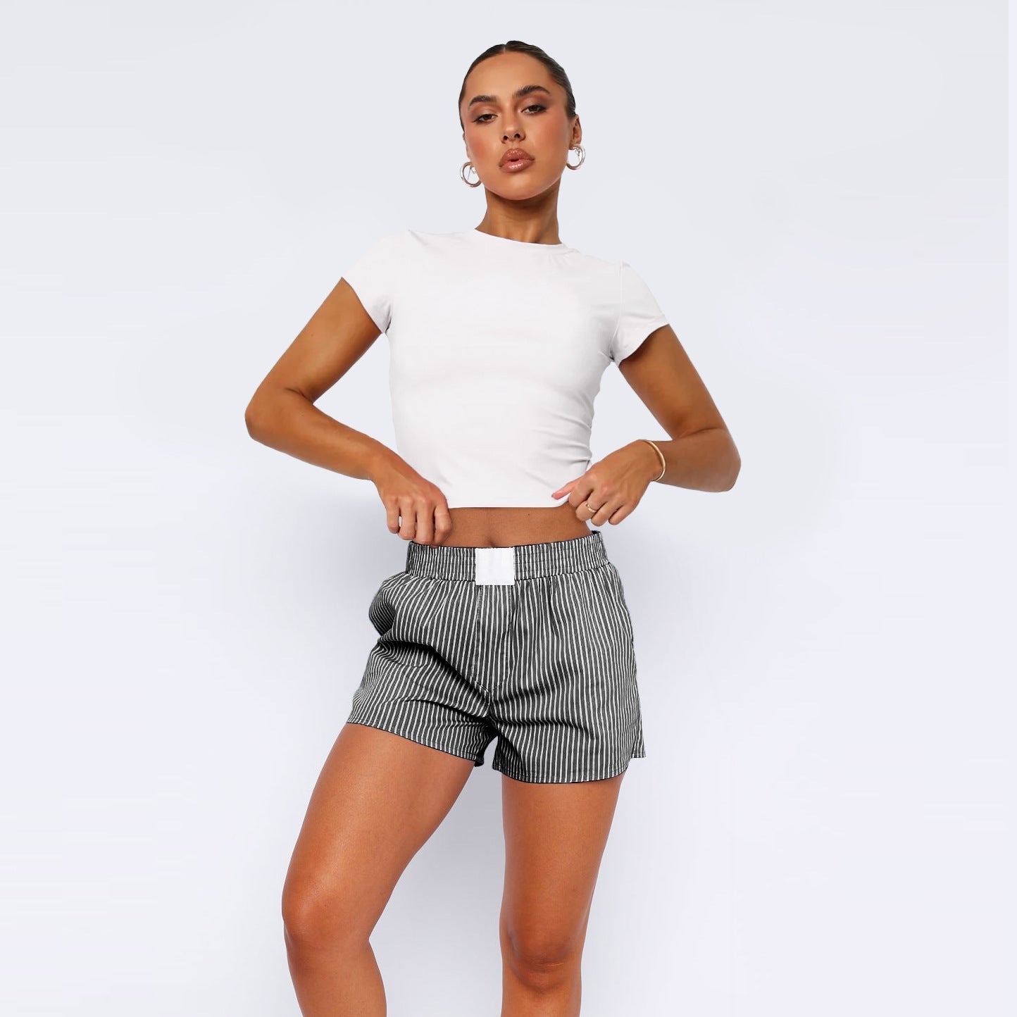 Effortless Women's Striped Shorts With Elastic Waist 6