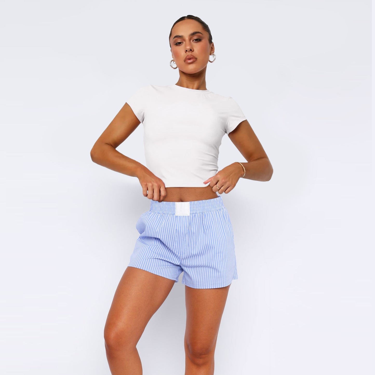 Effortless Women's Striped Shorts With Elastic Waist 8