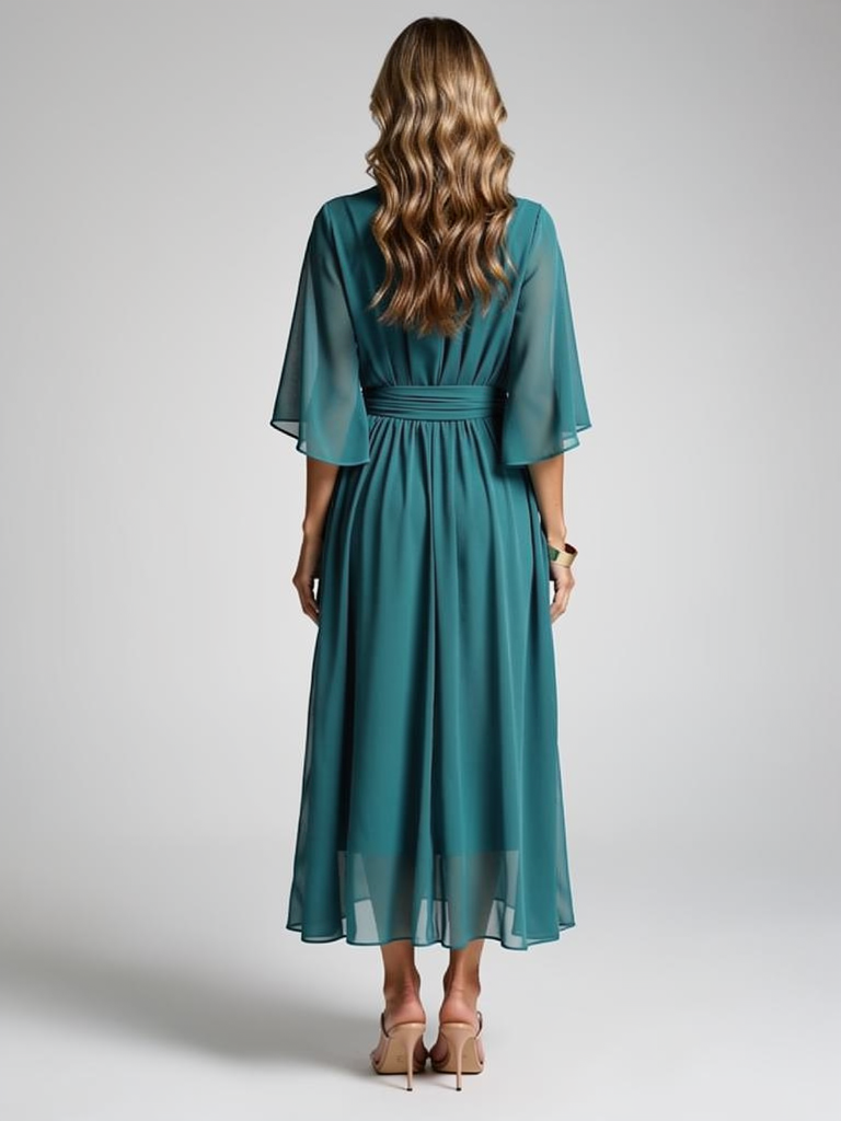 Wrap Midi Dress with Asymmetric Hem for Summer