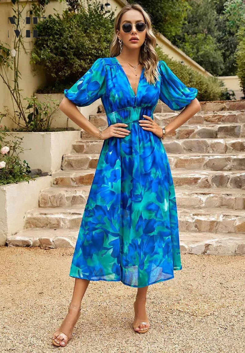 Elegant Floral Midi Wedding Guest Dress 11