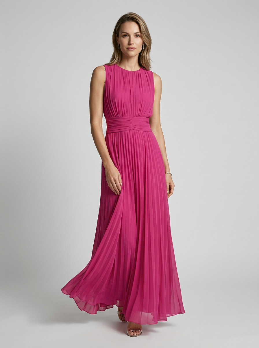 Women's light blue sleeveless wedding guest maxi dress with flowing skirt