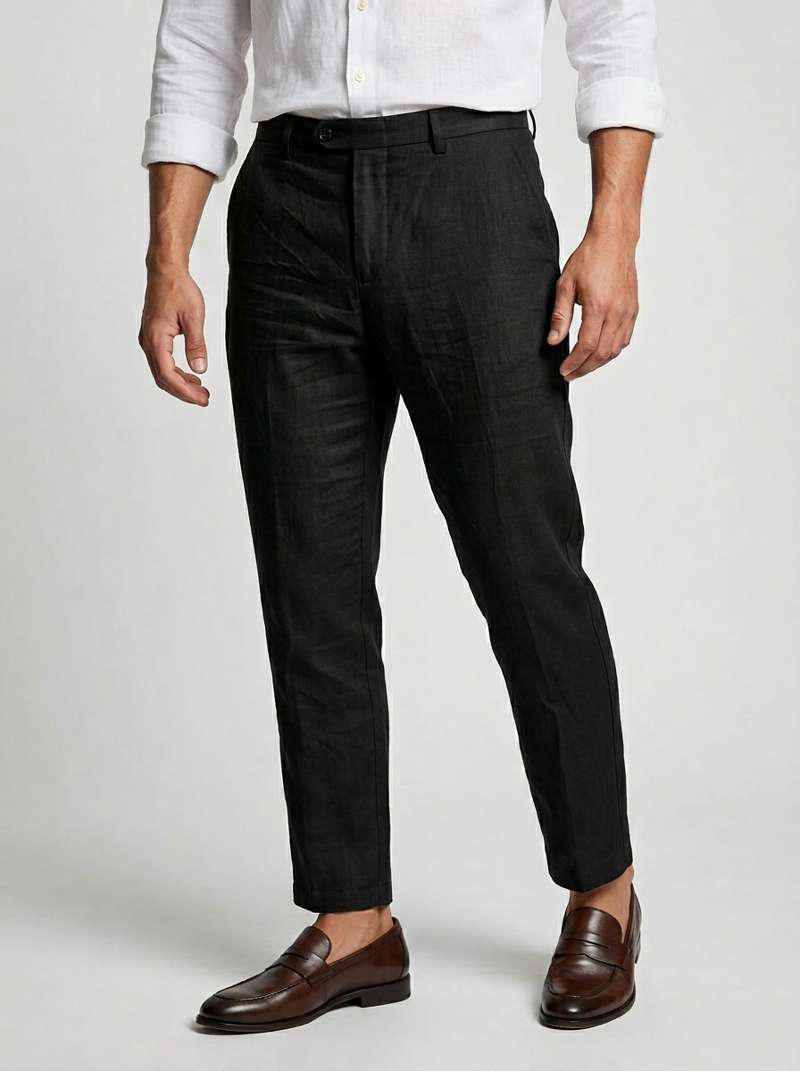 Men's white tapered linen-look summer trousers